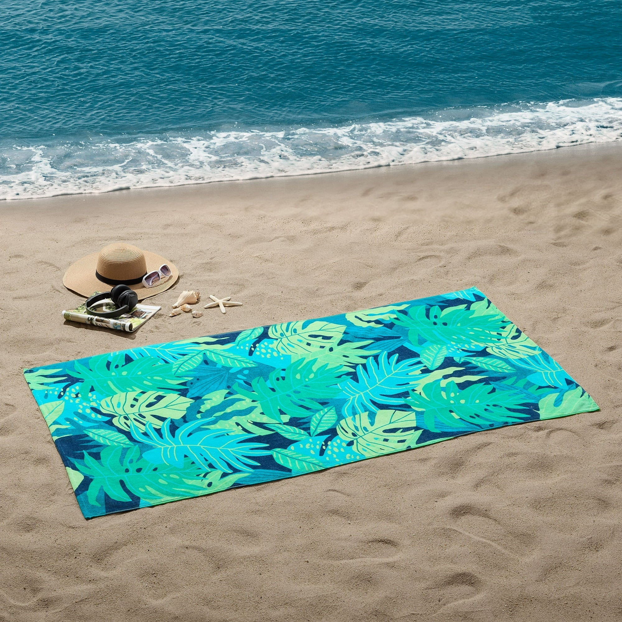 Cotton Blend Palm Print Beach Towel -34 Cotton Blend Palm Print Beach Towel -34